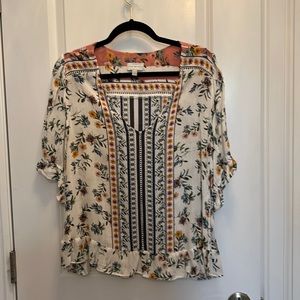 Lucky Brand floral short sleeve ruffle blouse